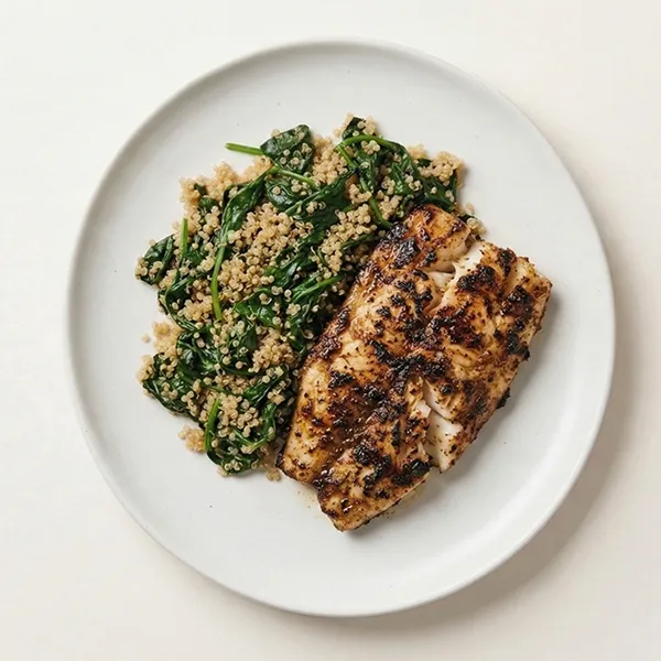 Caribbean Jerk Grilled fish with spinach and Quinoa mix
